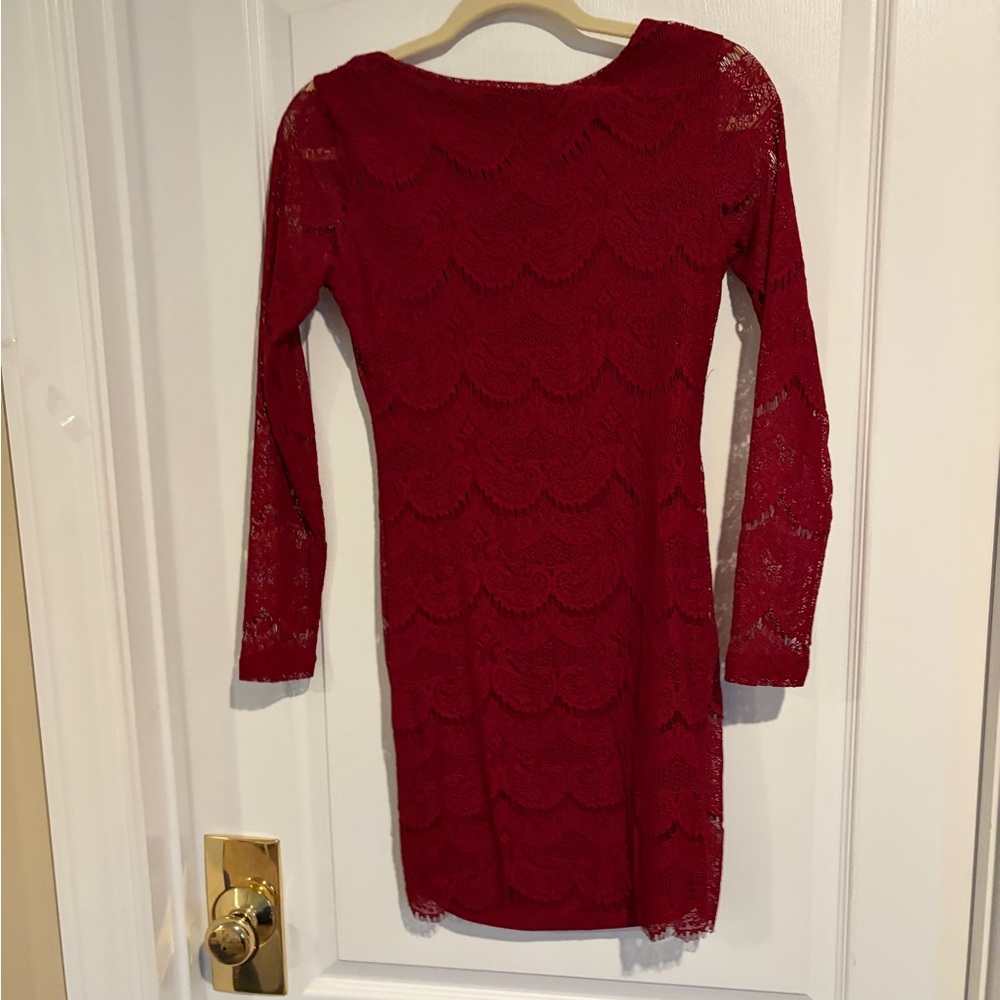 Forever 21 Burgundy Lace Long Sleeve Dress